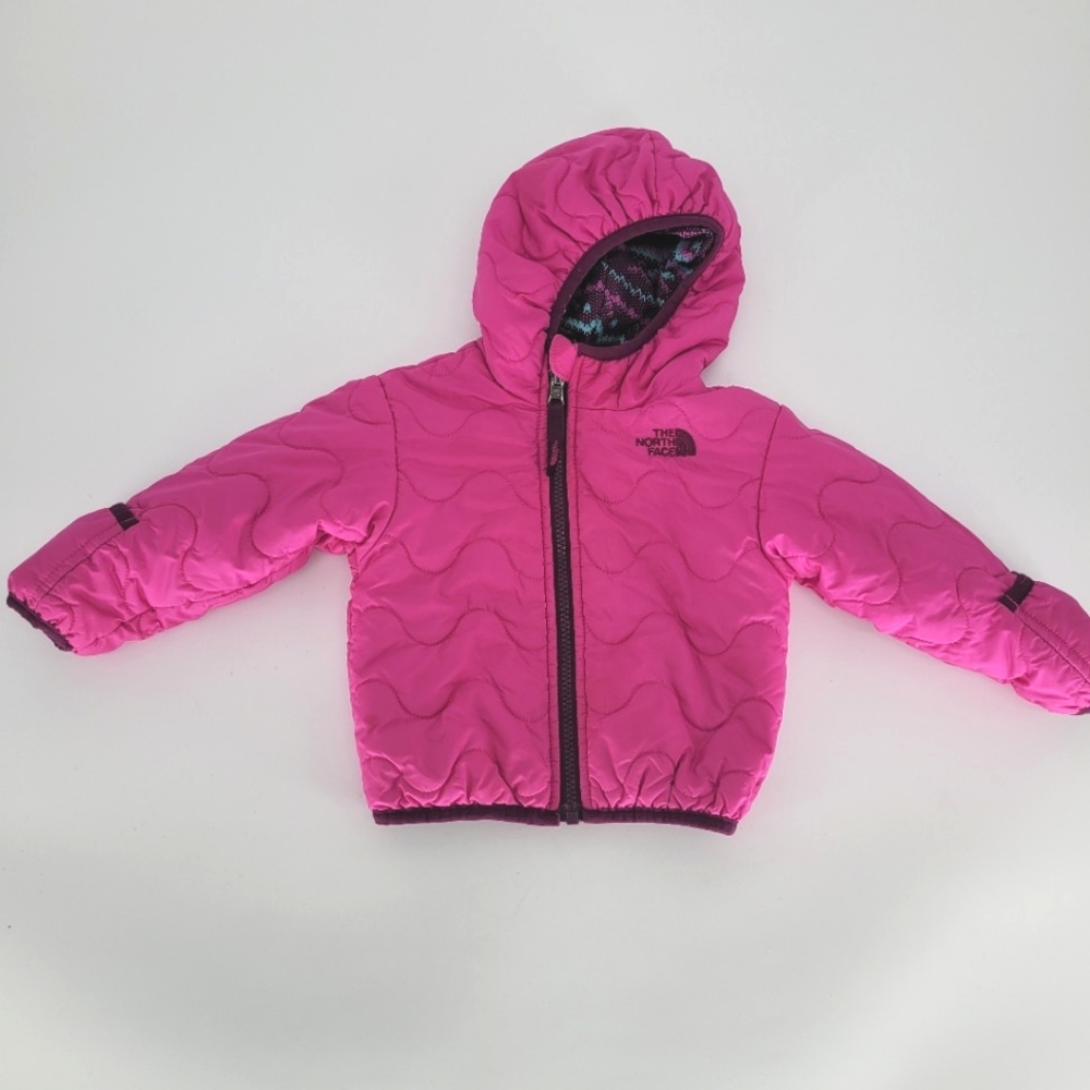 The north face kids reversible pink puffer winter jacket size 6 - 12 months baby
